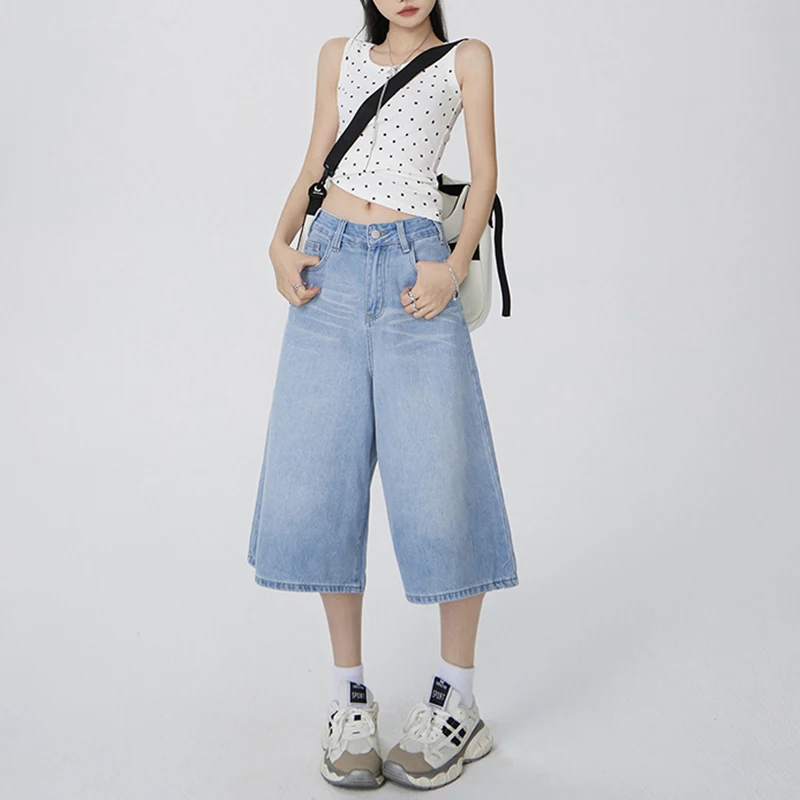 

American Vintage High Waist Loose Wide Leg Jeans Fashion Versatile Cropped Pants Streetwear Casual Straight Pants