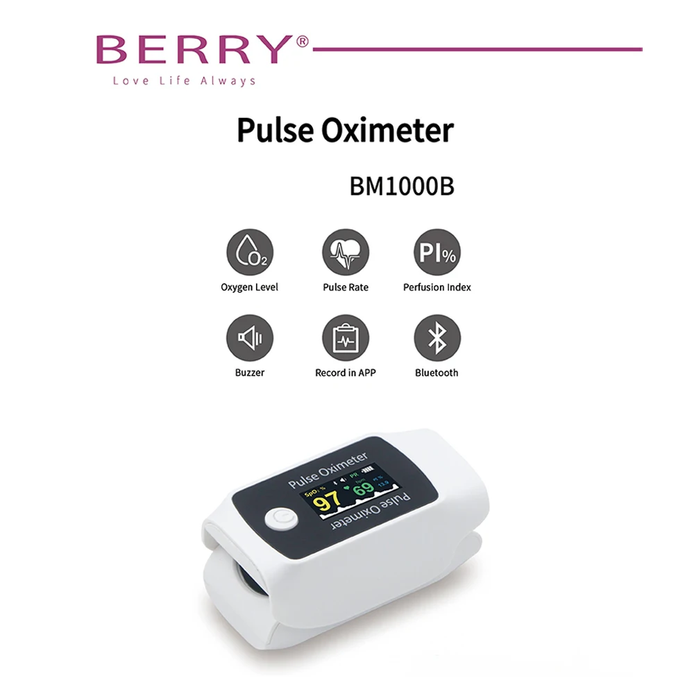 BERRY BM1000B Bluetooth OLED  Finger Pulse Oximeter Oximetro De Dedo Finger Pulse Oximeter Blood Oxygen Saturometro SPO2 PR