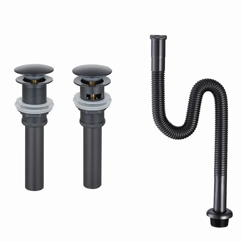 Gunmetal gray Solid Brass Bathroom Sink Pop Up Drain gray color bathroom parts with&without overflow faucet DR888
