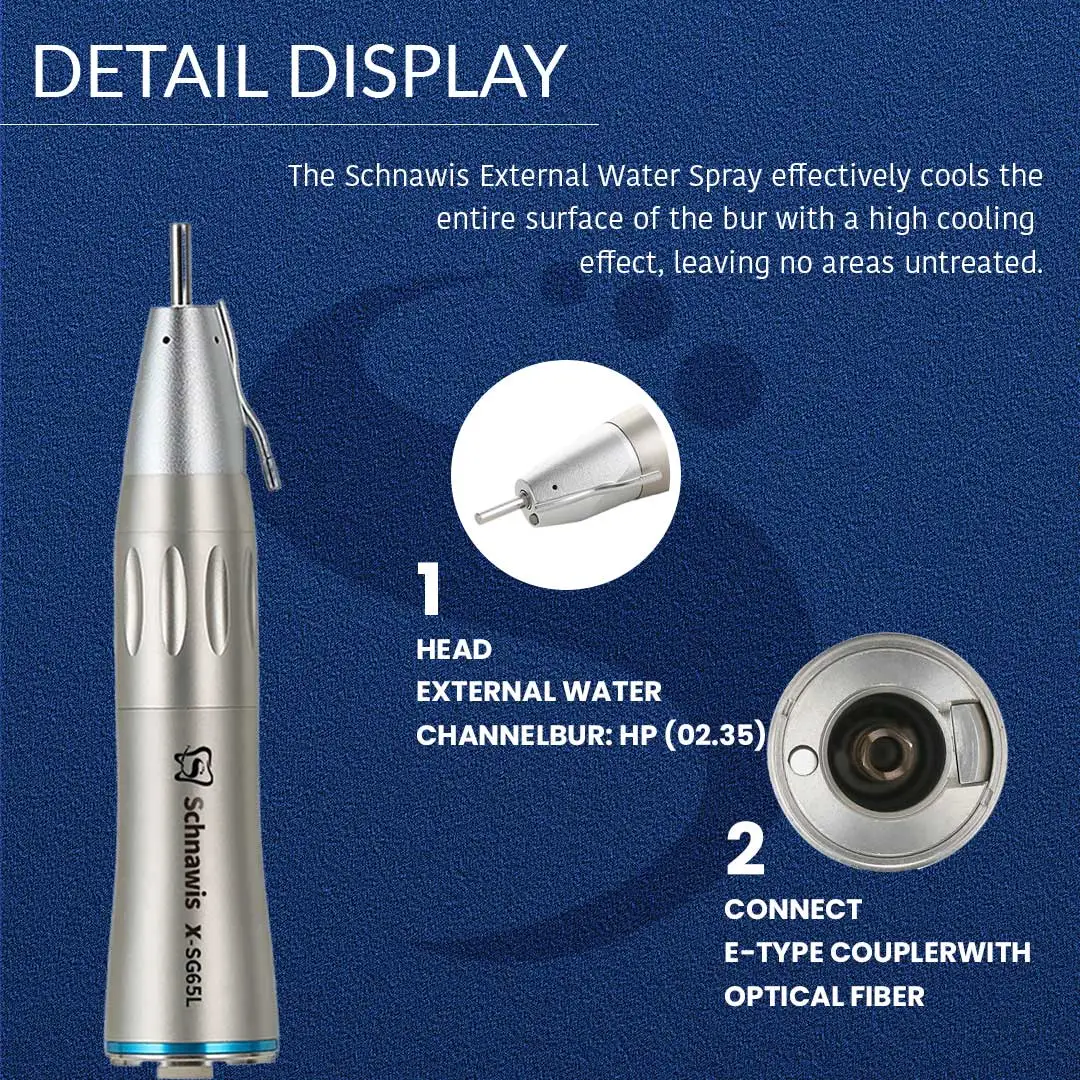 Schnawis Dental 1:1 Blue Ring SG65L Straight Handpiece with Fiber Optic External Irrigation Dental Implant Surgical Dentistry