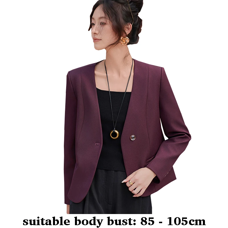 

High quality women loose blazer V neck one button jacket spring autumn 2025 elegant office clothes purple black white