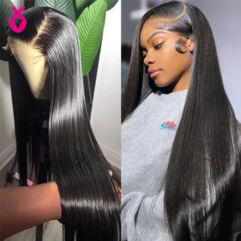Knochengerade Lace-Front-Perücken, Echthaar, HD-Spitze-Frontal-Perücke, 13 x 4 Spitzen-Frontal-Echthaar-Perücke, vorgezupfte, gebleichte Knoten-Perücken