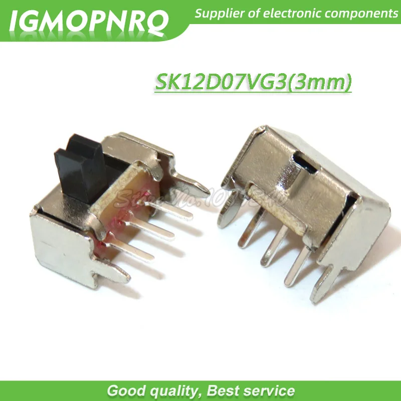 50pcs SK12D07VG2/3/4/5/6 Miniature Slide Switch SPDT 3 Pin PCB 2 Position 1P2T Side Knob Handle High 2/3/4/5/6mm IGMOPNRQ