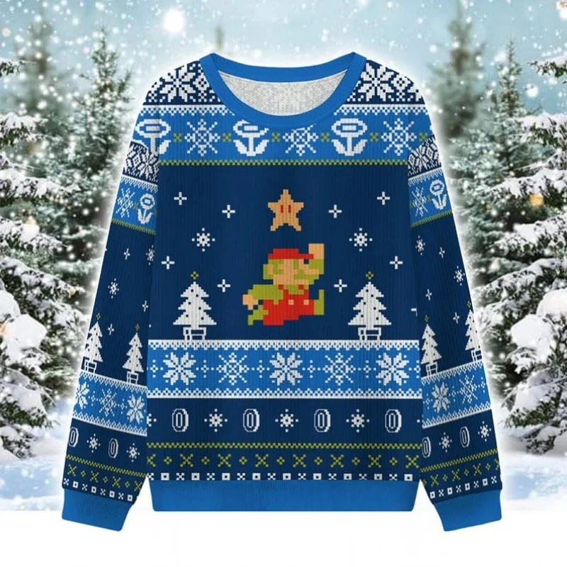 Funny Gamer Ugly Christmas Sweater Pixel Art Jumper Men's Long Sleeve Dropped Shoulder Festivals Sweatshirts Casual Loose Tops - Image 2