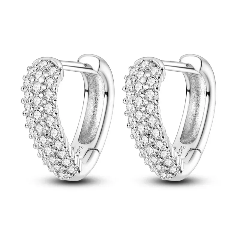 2024 NEW 925 Sterling Silver Pave U Shape Heart Star Earring Hoop Earrings for Women Jewelry Wedding Engagement Birthday Gift