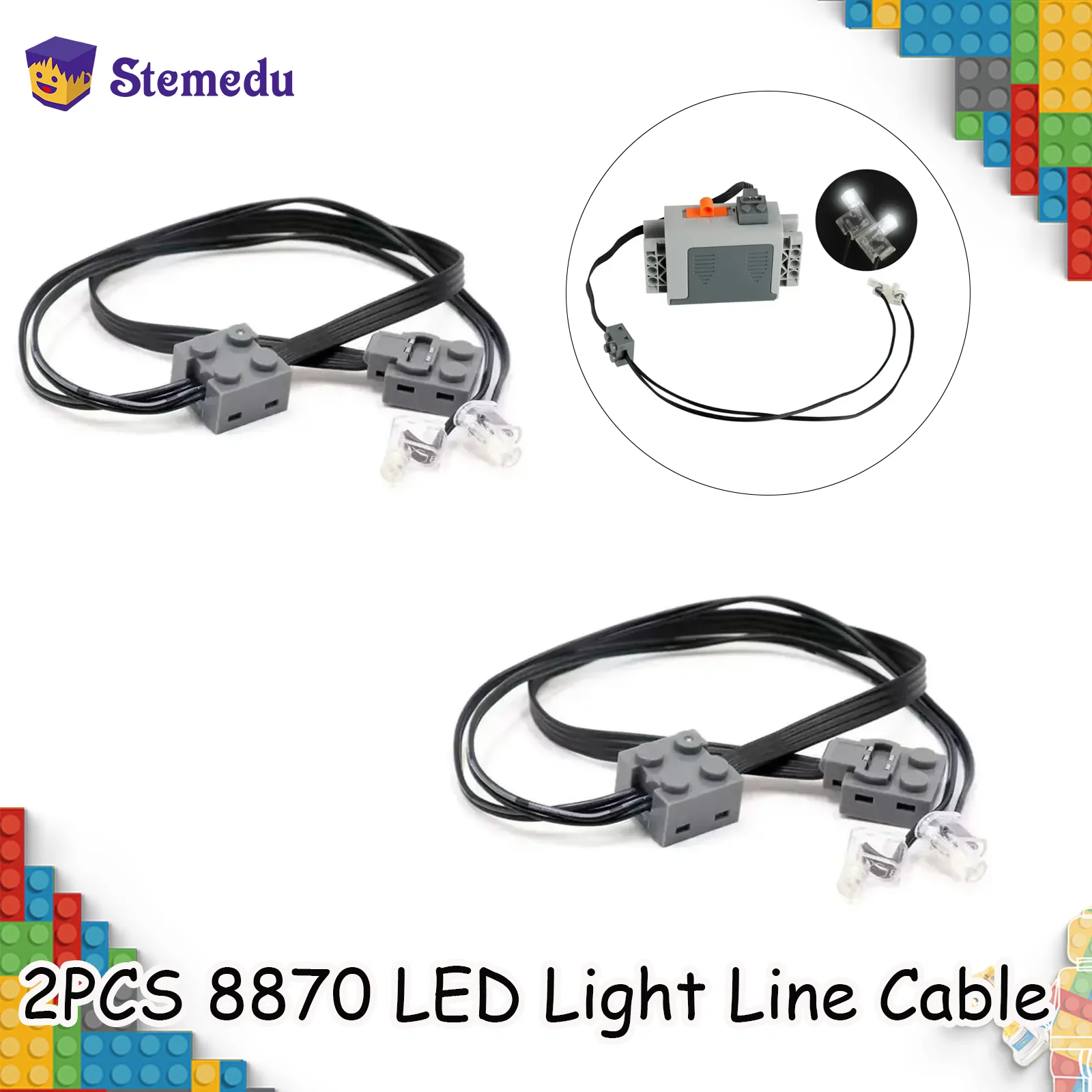 

2PCS MOC Power Functions Parts LED Light Link Line Cable 8870 Compatible With Legoeds Switch 8869 Car Train Light Modification