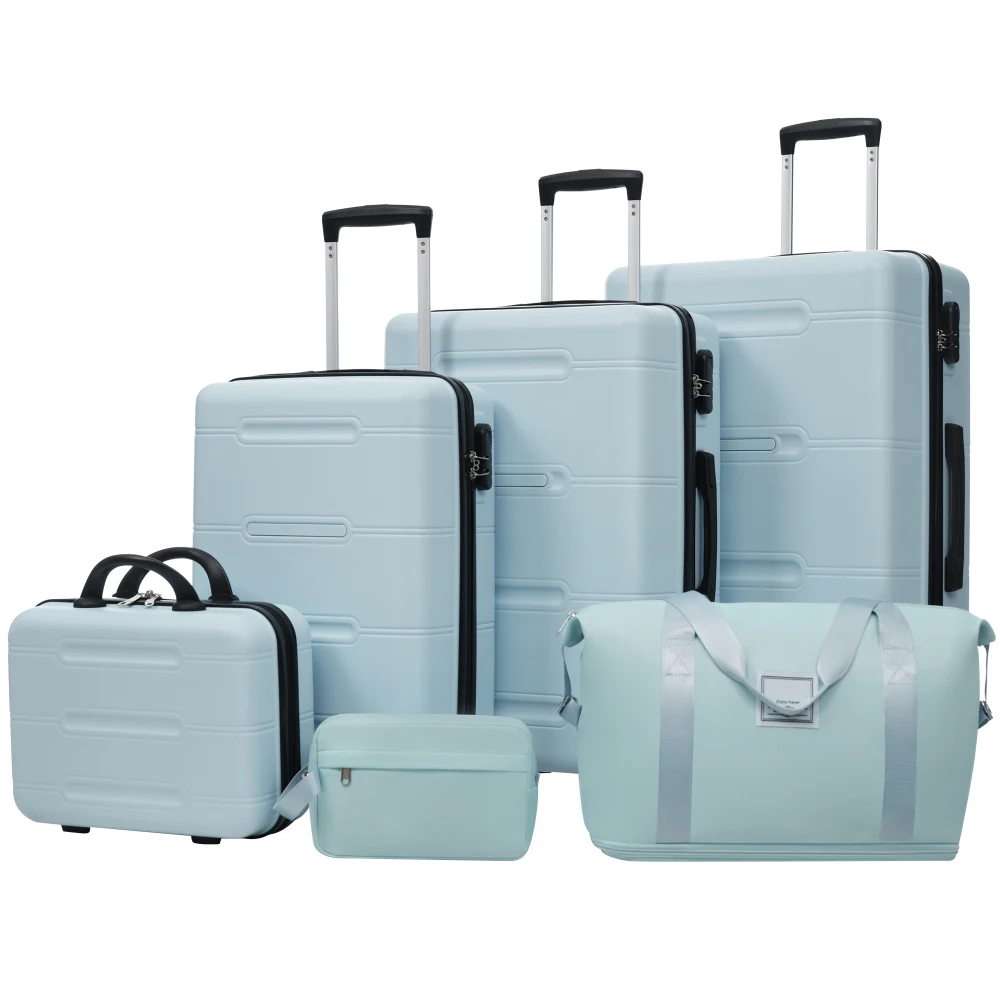 

6Pcs Travel Suitcase Set Lightweight Luggage with Spinner Wheels & Password Lock, 14" Cosmetic Bag 20/24/28" Luggage