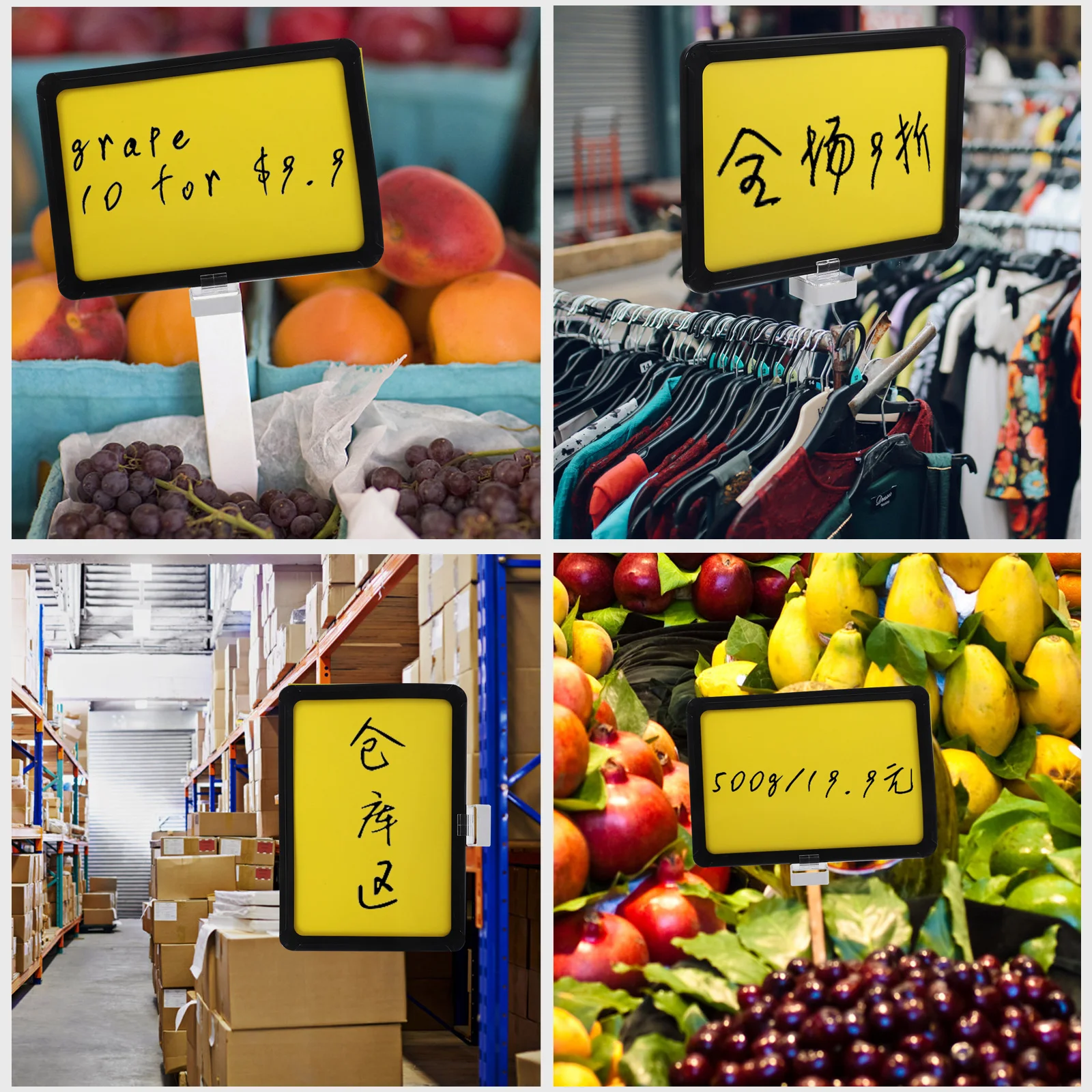

2pcs Magnetic Identification Plate A5 Black Frame Price Tag Retail Sign Holder Commodity Shelf Label Board Plastic Warehouse