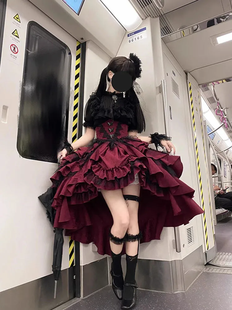 Manor Dark Gothic Halloween lolita Christmas Noble gorgeous elegant black shirt red pull skirt suit Lolita costume