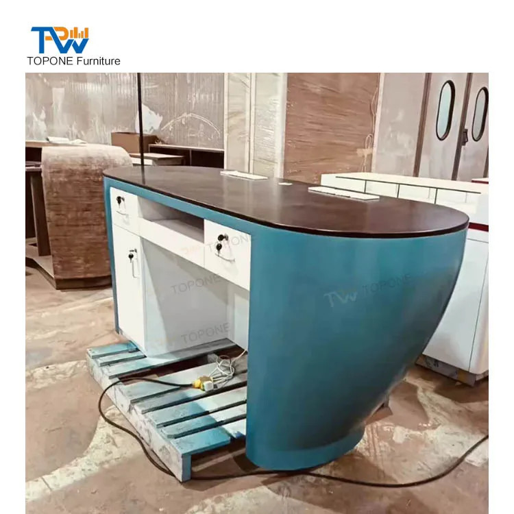 Mesa de recepção de superfície sólida de formato oval personalizada