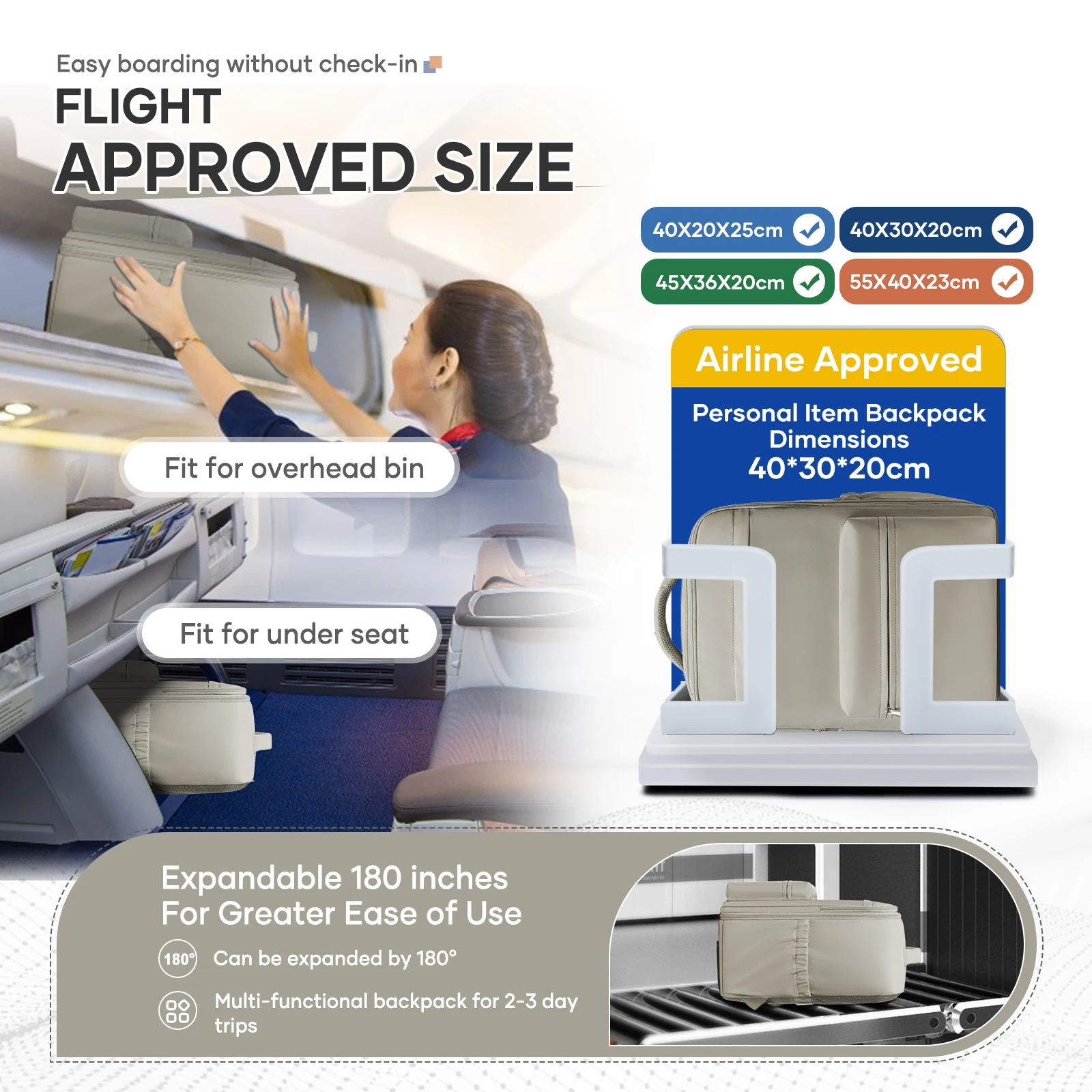 حقيبة Ryanair Cabin مقاس 40*30*20، حقيبة ظهر للسفر مضغوطة بالفراغ |   سعة كبيرة، حقيبة ظهر للجنسين، رحلات العمل والمشي لمسافات طويلة