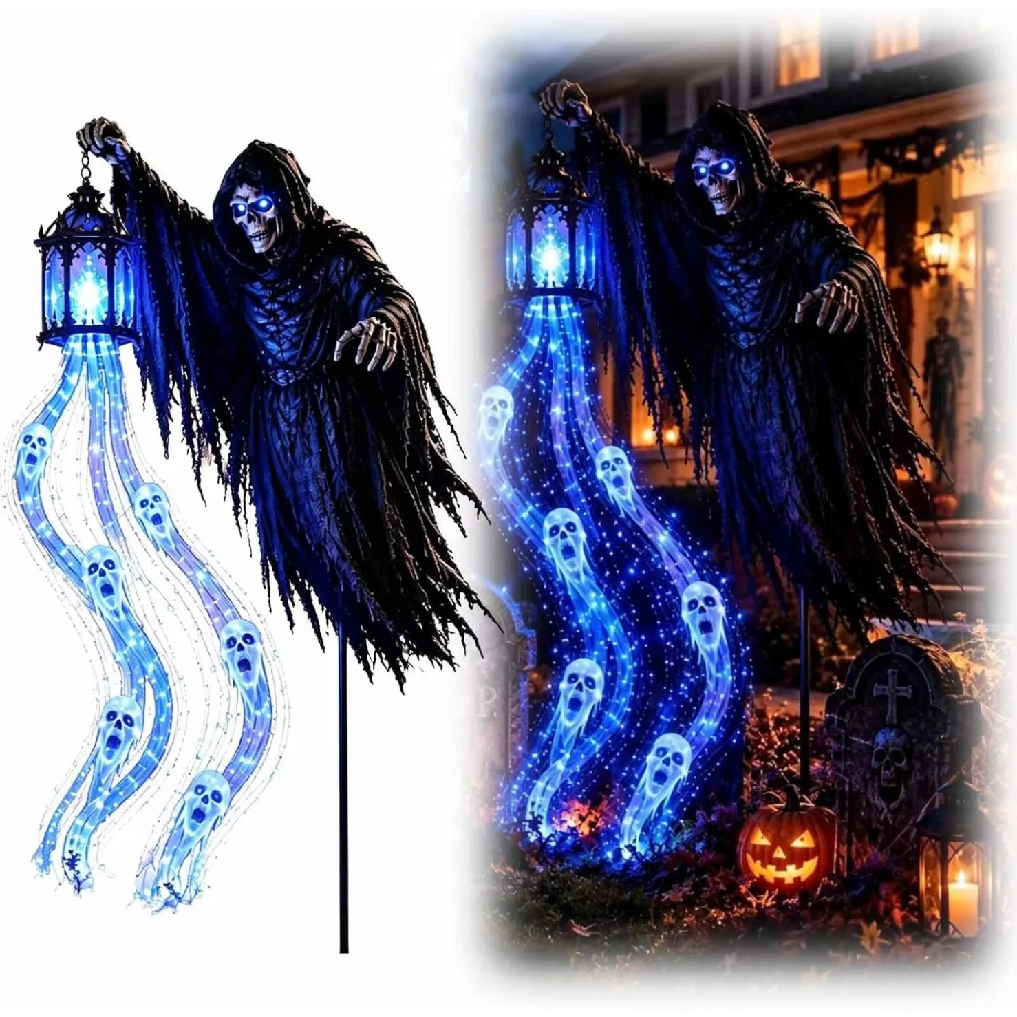 New Halloween Soul Harvester Animated Garden Stake Light, Grim Reaper LED, Waterproof Outdoor Lawn Ornament for Halloween Yard