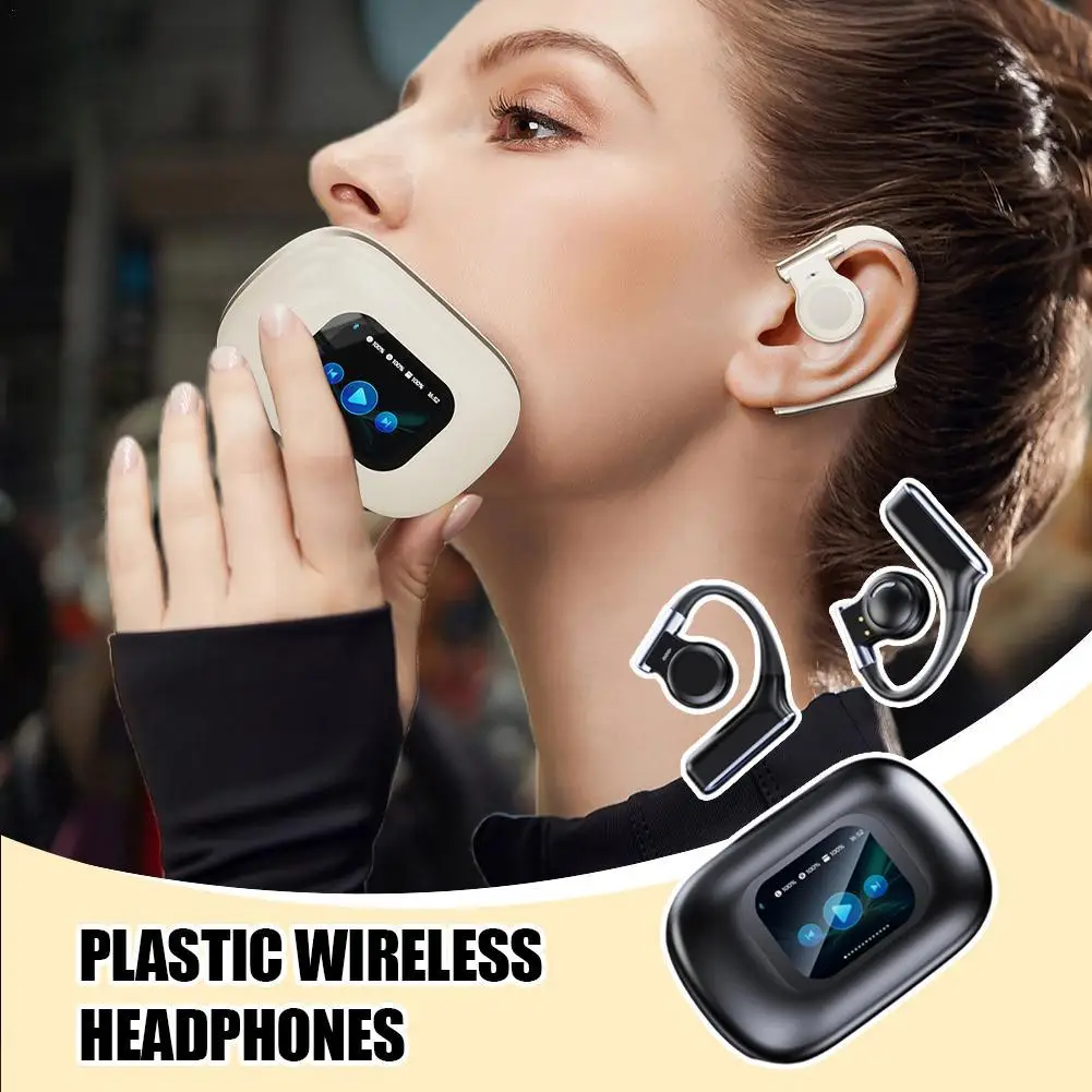 Bluetooth 5.4 Intelligent AI Translation Earphones Ear Hanging LCD Touch Screen Wireless Simultaneous Interpretation Headset