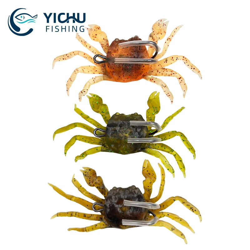 2 PCS 3D Simulation Rubber Crab Soft Fishing Lures with Double Hook Sea Fishing Bait Trap Sinking Swimming Tackle Accessories