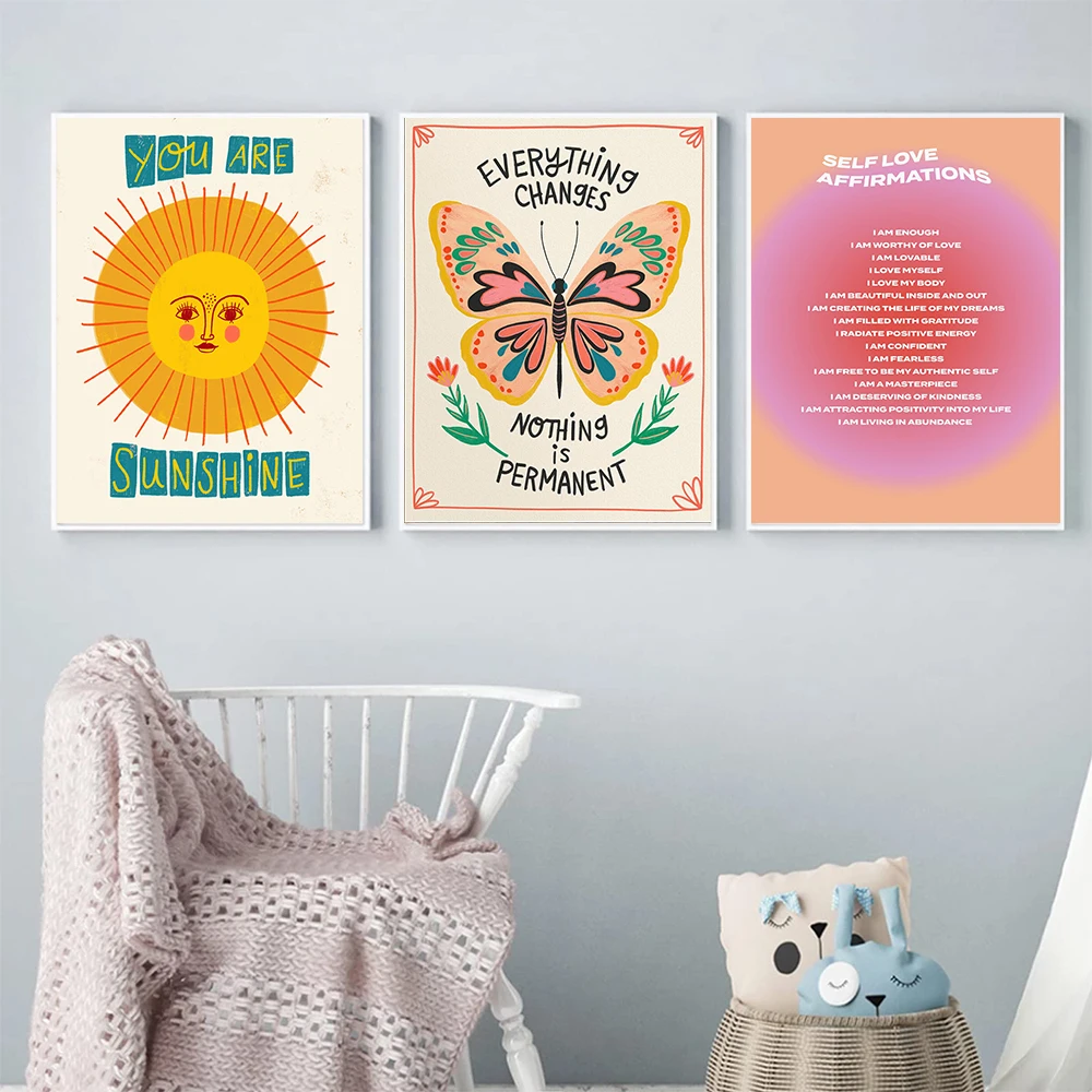 Inspirational Quote Flower Design Canvas Painting Colorful Boho Rainbow Wall Art Poster Print Girl Room Nursery Decor Picture