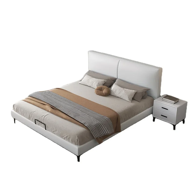 Modern Luxury Leather Double King Queen Size Soft Platform Beds Frame Up-holstered Beds In Room