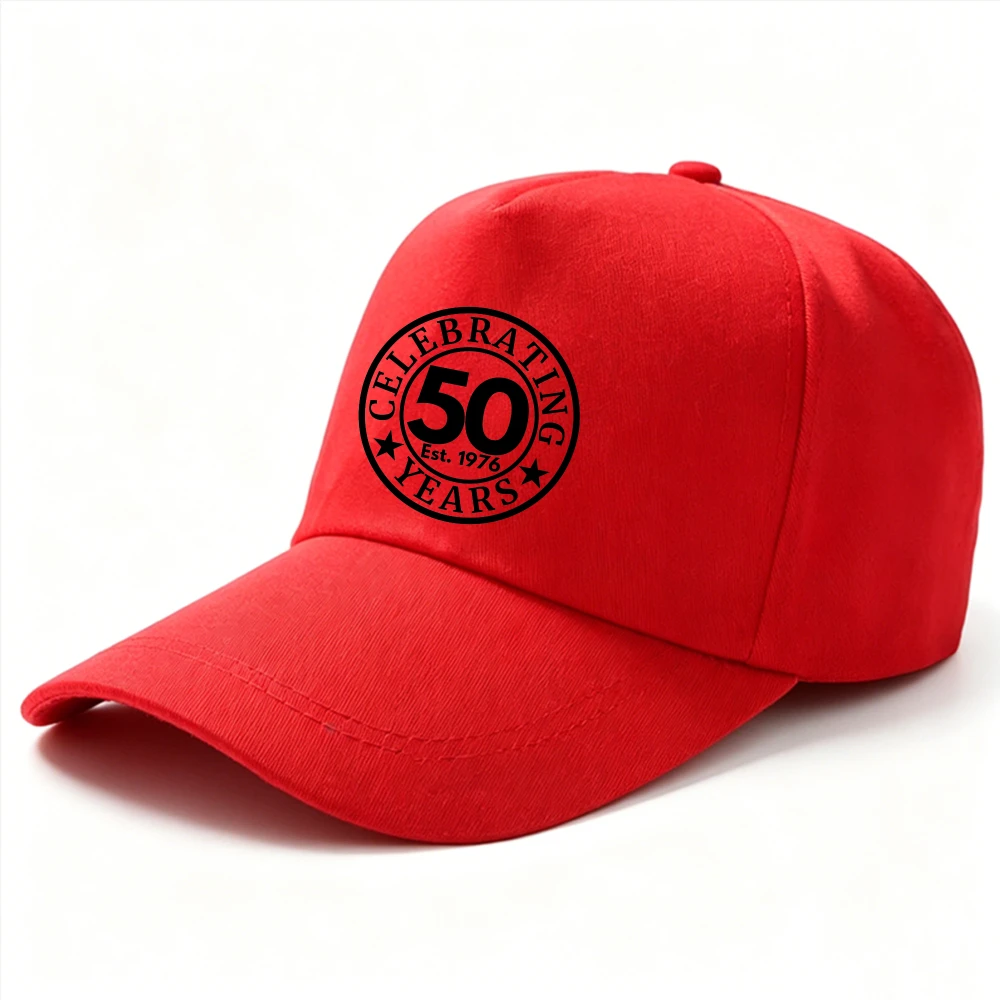 Celebrating 50 Years Est 1976 Vintage Stamp Badge Graphic Baseball Cap Green Cotton Adjustable Dad Hat 50th Birthday Milestone