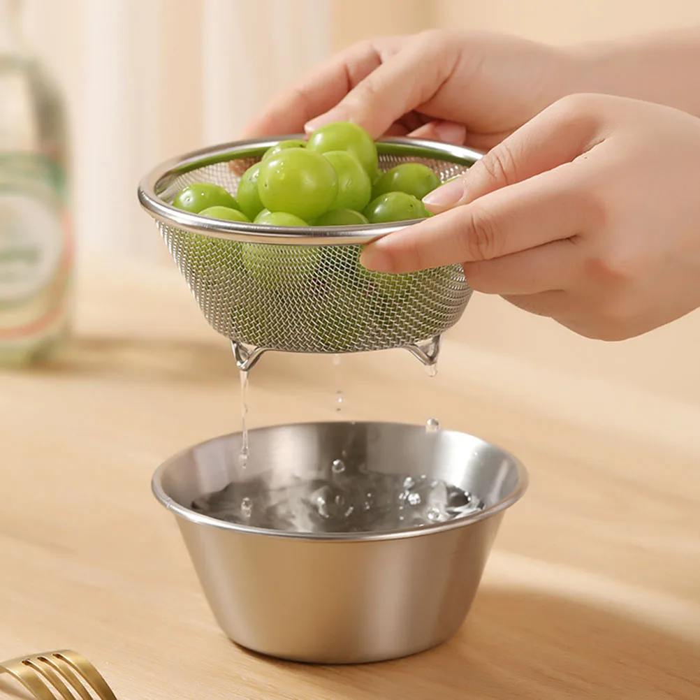 

14CM Stainless Steel Rice Colander Fine Mesh Strainer Bowl Set Kitchen Fruit Vegetable Washing Basket Drainer Food Prep