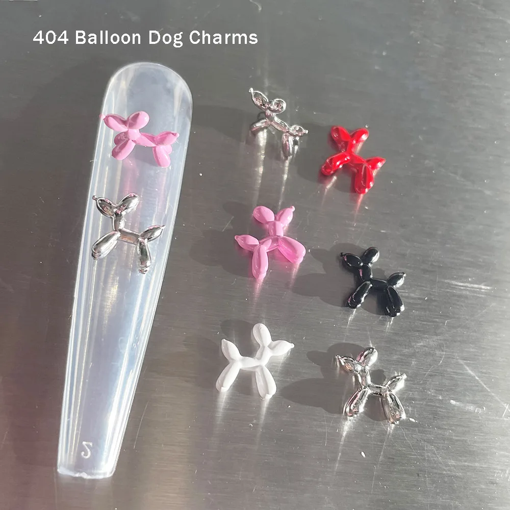 -Balloon Puppy- Kiyomi Punk Dog Nail Alloy Standing Balloon Dog Image Metallic Charms Childlike Kawaii Nail DIY Adornment 404art