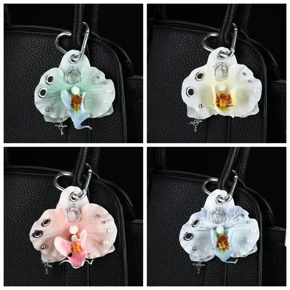 Creative Simulation Flower Orchid Lily Keychain Backpack Decoration Gifts Flower Bag Pendant Colorful Butterfly Orchid Keychain