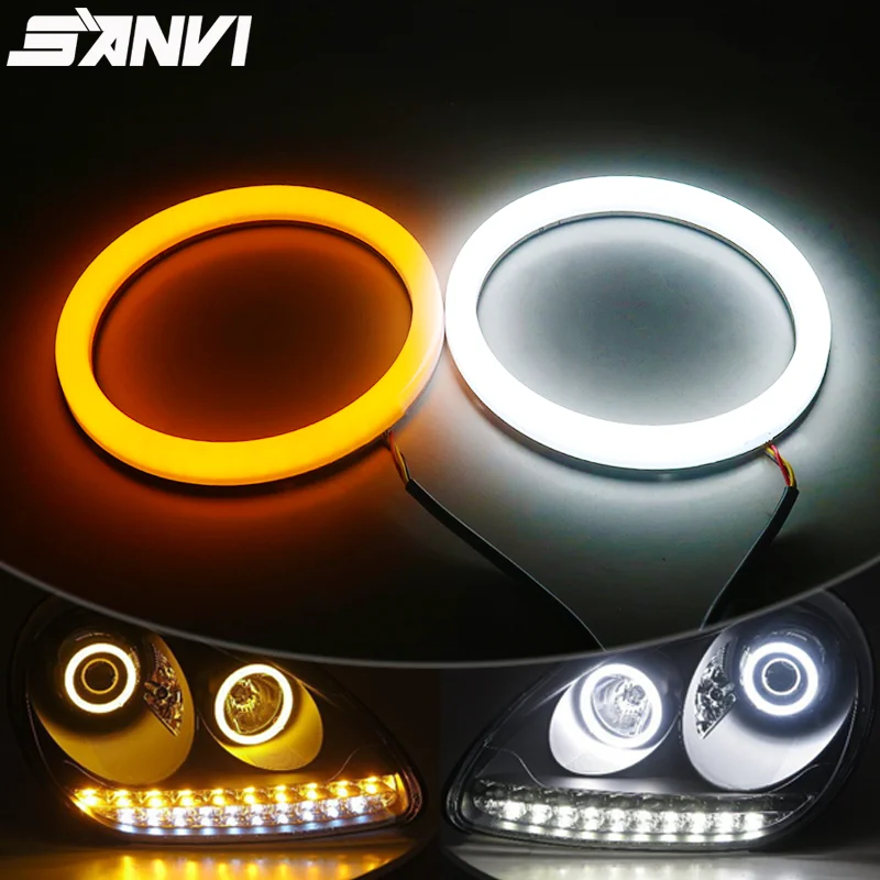 

SANVI Cotton LED Angel Eyes White DRL Amber Turning Signal 70MM 80MM 90MM 100MM Round Halo Rings Cars Accessories Universal