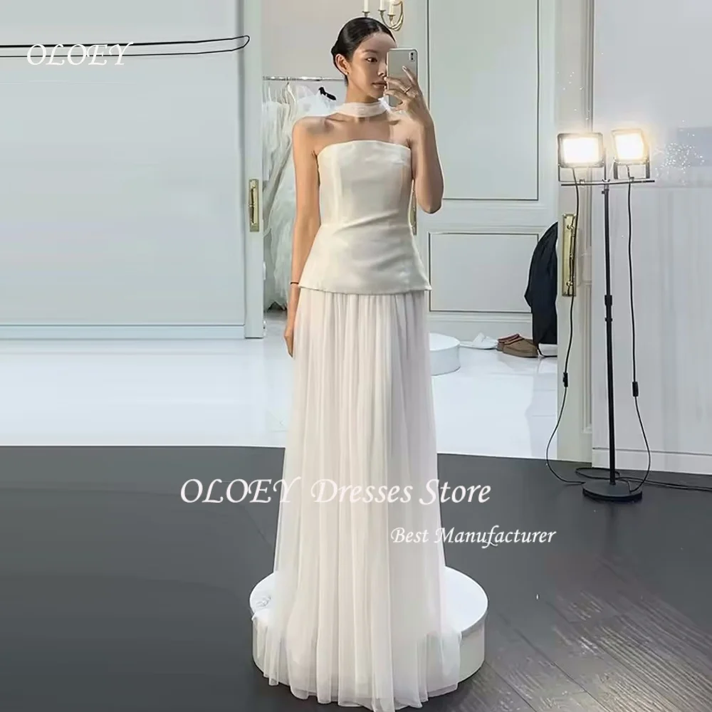 

OLOEY Patchwork Satin Strapless Wedding Dresses Customized Bridal Gown A-line Floor-Length Photo Shoot Dresses