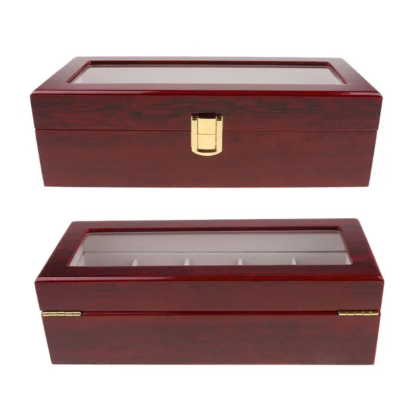 

5 Slots Watch Box Display Storage with Glass Top Luxurious Watch Display Holder Lockable Jewelry