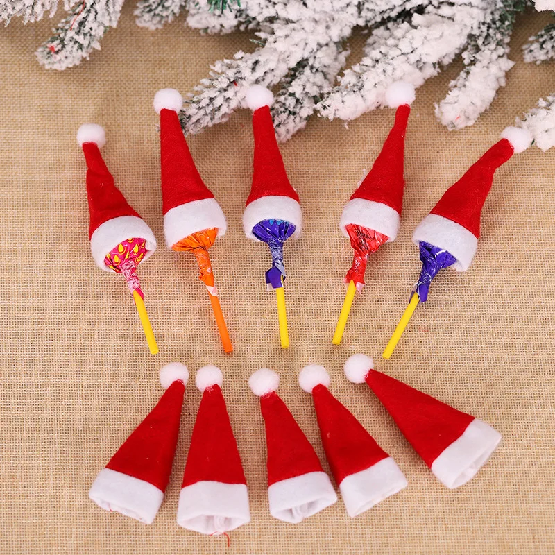 10PCS New Year MINI Christmas Hat Christmas Decorations Christmas lollipop Hat Christmas Non-woven Small hat