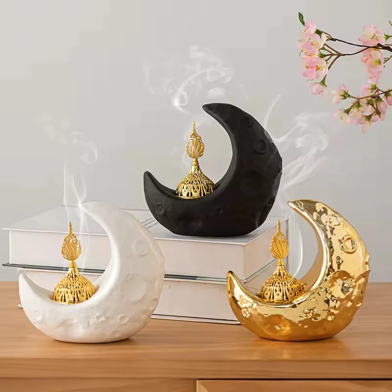 Arabic Ceramic Candle Holder with Lid Incense Burner Moonlight Incense Burner Muslim Ramadan Set