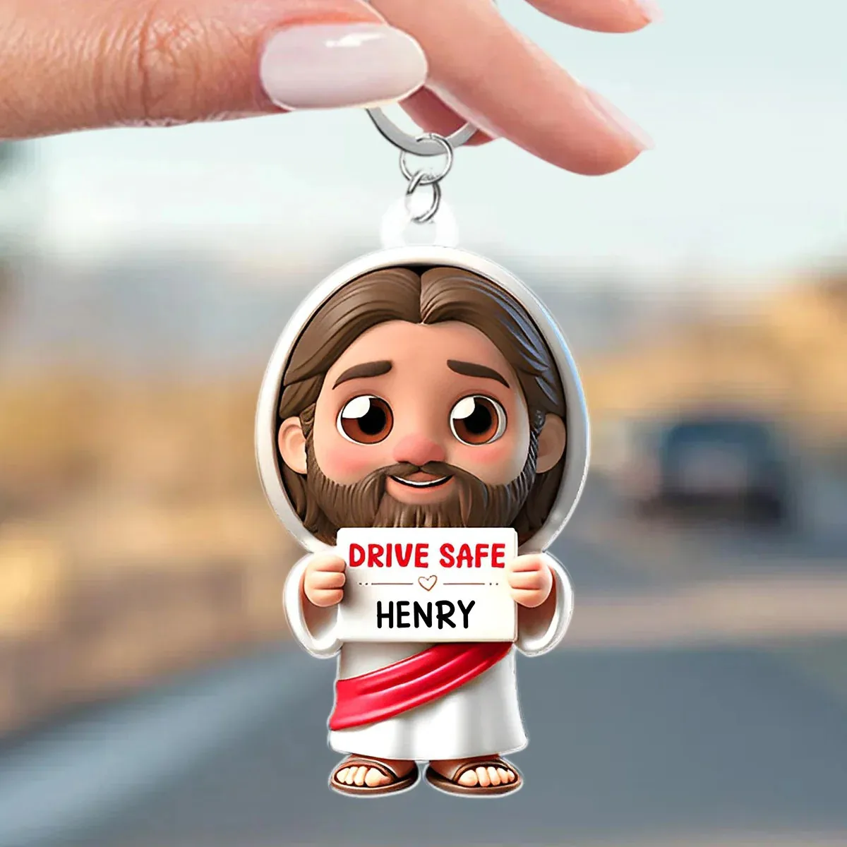 Personalized "Jesus Drive Safe" Acrylic Keychain