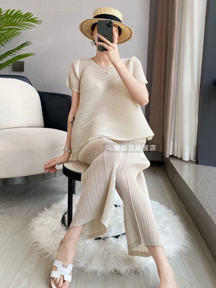 Women\'s 2-piece High-quality Summer Casual Versatile Retro Simple Short Sleeved Pants Set Conjuntos Mujer Dos Piezas De Vestir