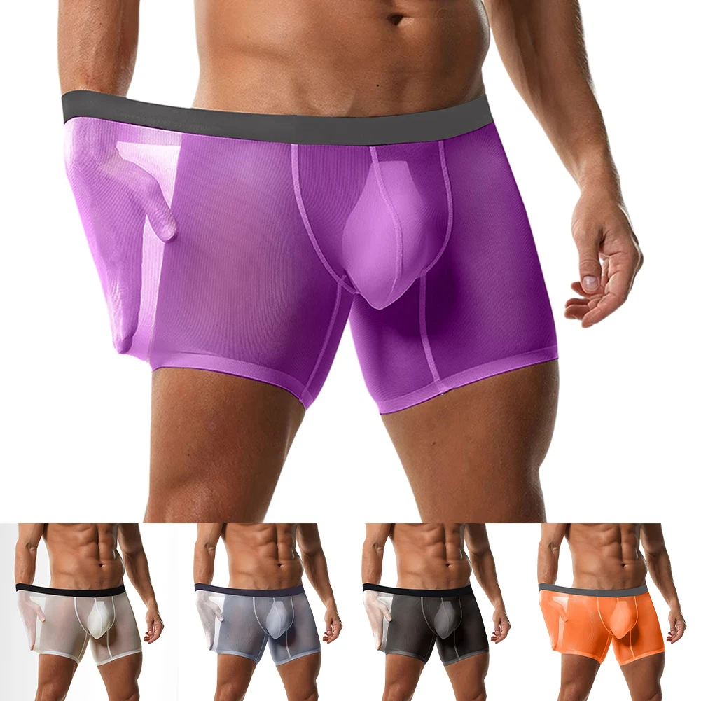 Men Ultra-thin Ice Silk Sports Boxer Shorts Mesh Extension Underpants Trunks