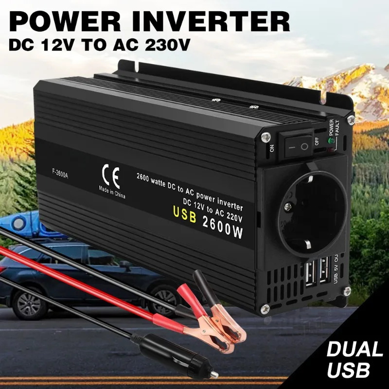 Inverter 12v 220v Solar Inverter 500W 1500W 2000W 2600W Portable Voltage Transformer Auto Charger Converter Car Power Inverter