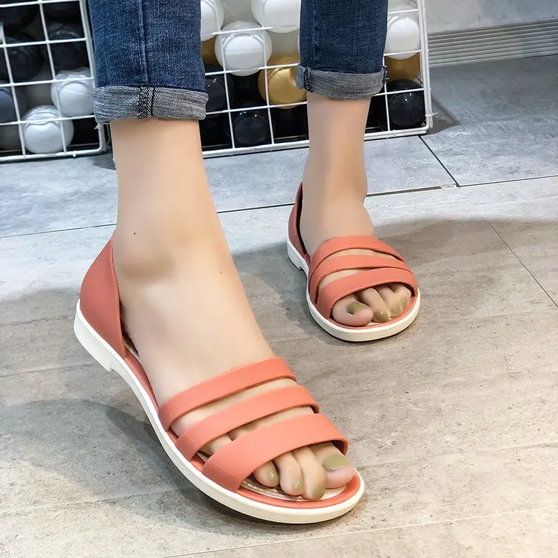 Women Summer Flat Sandals 2023 Open-Toed Slides Slippers Candy Color Casual Beach Outdoot Female Ladies Jelly Shoes