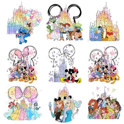 Watercolor Castle Mickey Minnie Stitch Princess Balloon Patches for Clothes Vynil Heat Transfer Stickers Iron on Women Appliqued