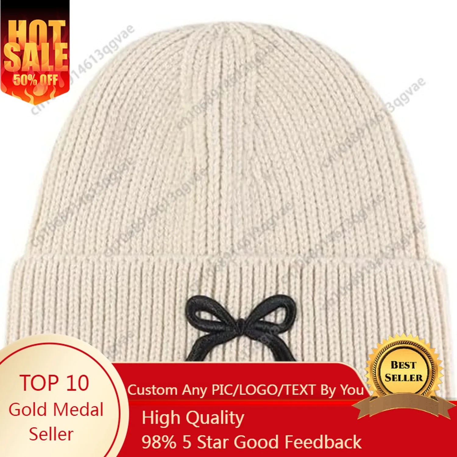 

MININAI Women's Cute Bow Tie Beanie Fashion Knit Skull Cap Winter Warm Knitted Hats Y2k Aesthetic Accessories