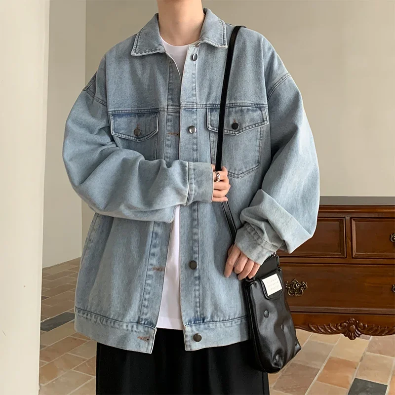 

Autumn 2024 Fashion Men's Denim Jackets Loose Jeans Clothing Cotton Outer Tops with Long Sleeves Male Denim Outerwear P101