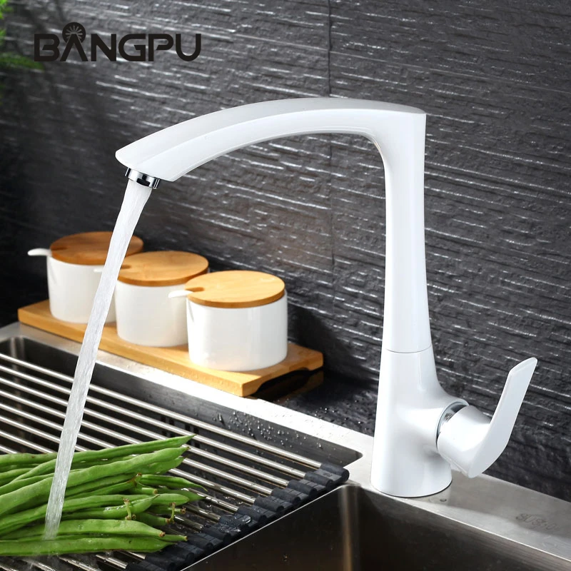 

Deck Mounted Single Hole Kitchen Sink Faucet Hot and Cold Mixer Taps Single Handle Kitchen Vessel Sink Faucet White