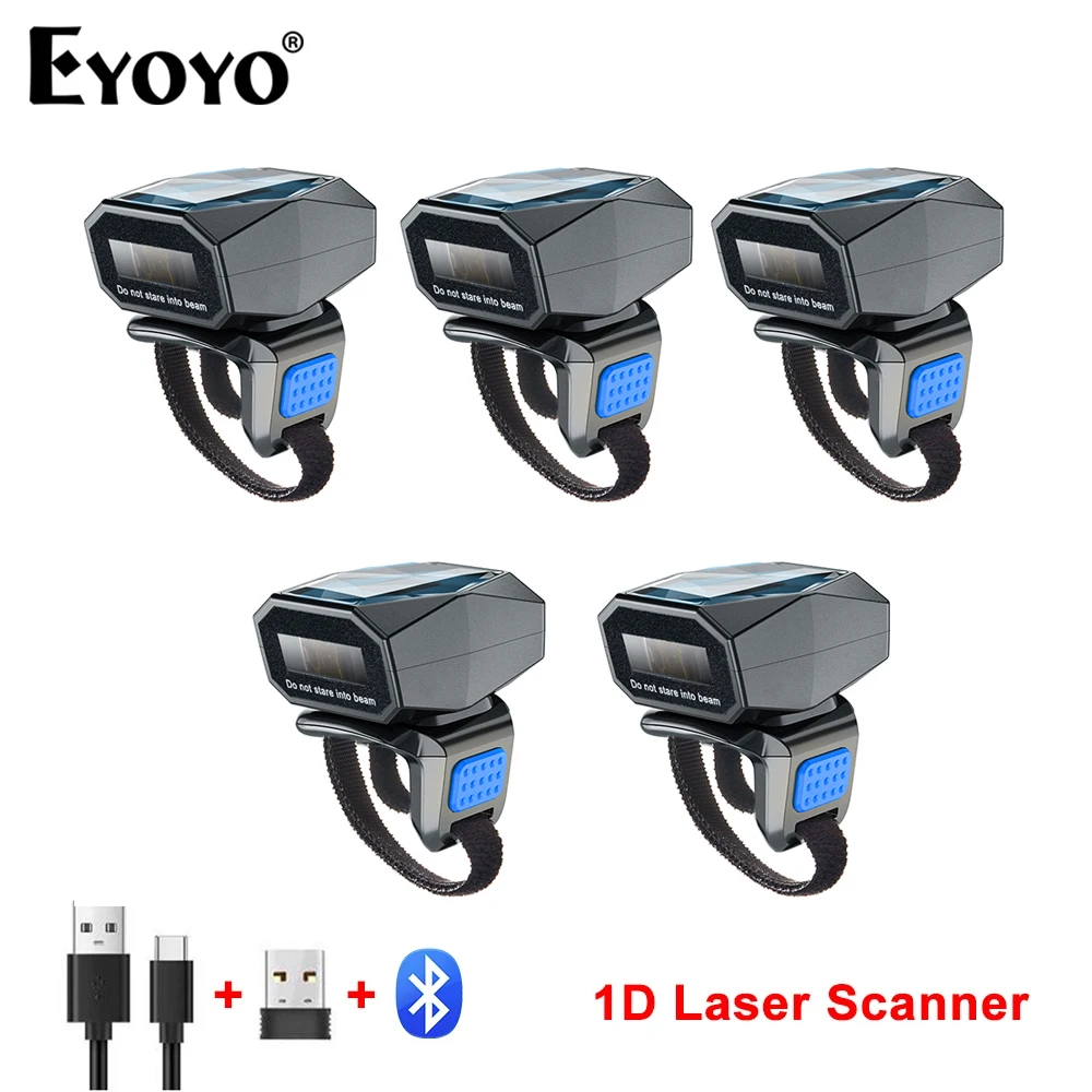 Eyoyo EY-016LP 5pcs Mini Wireless 1D Laser Barcode Scanner Code 39/128 EAN-8 Bar Code Reader Bluetooth Finger Trigger Fast Scan