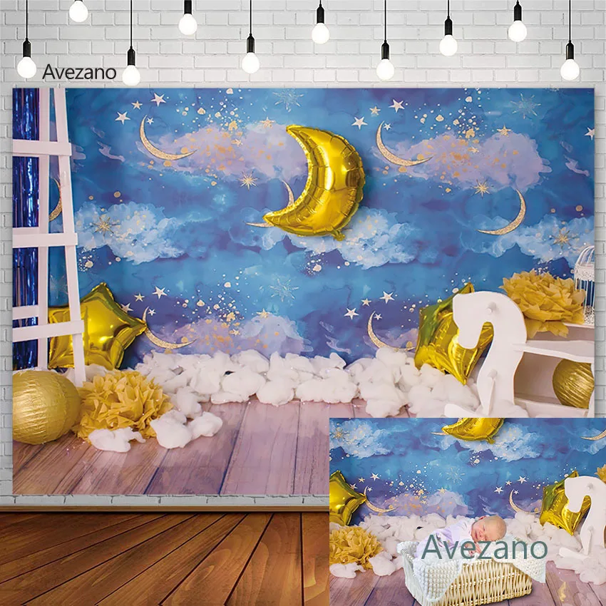 Avezano Wooden Floor Photography Background Twinkle Star Moon Newborn Birthday Portrait Backdrops Decor Photo Studio Photozone