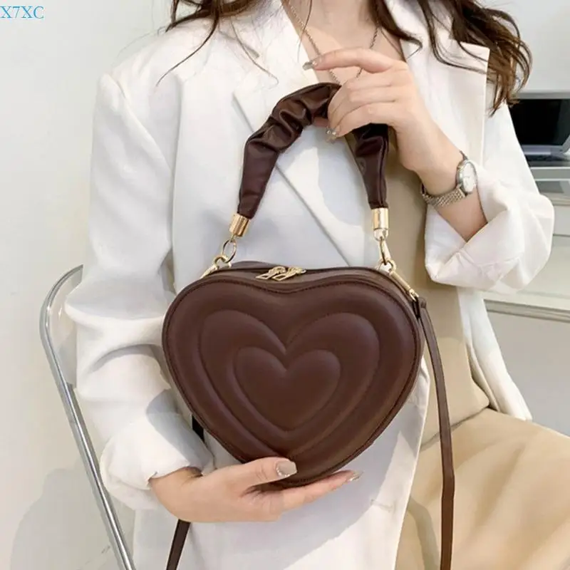 X7XC PU Leather Crossbody Bag Fashion Women Heart Small Shoulder Handbag