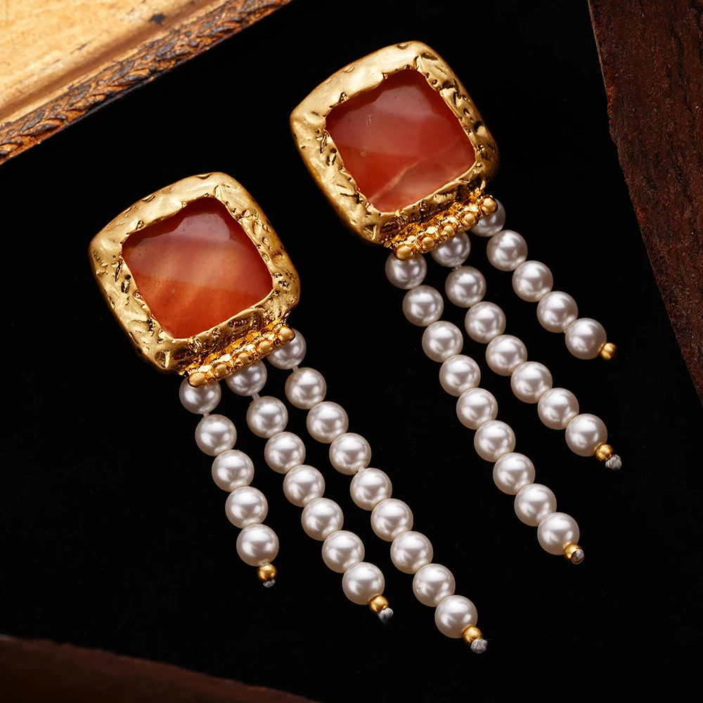 

Wealthyboo 2024 Trend Metal Enamel lmitation Pearl Tassels Pendant Earrings For Women Elegant Party y2k Accessories