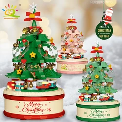 HUIQIBAO Children Christmas Tree Santa Claus Mini Music Box Model Micro Bricks Building Block DIY Bricks Toys for Adult Gift