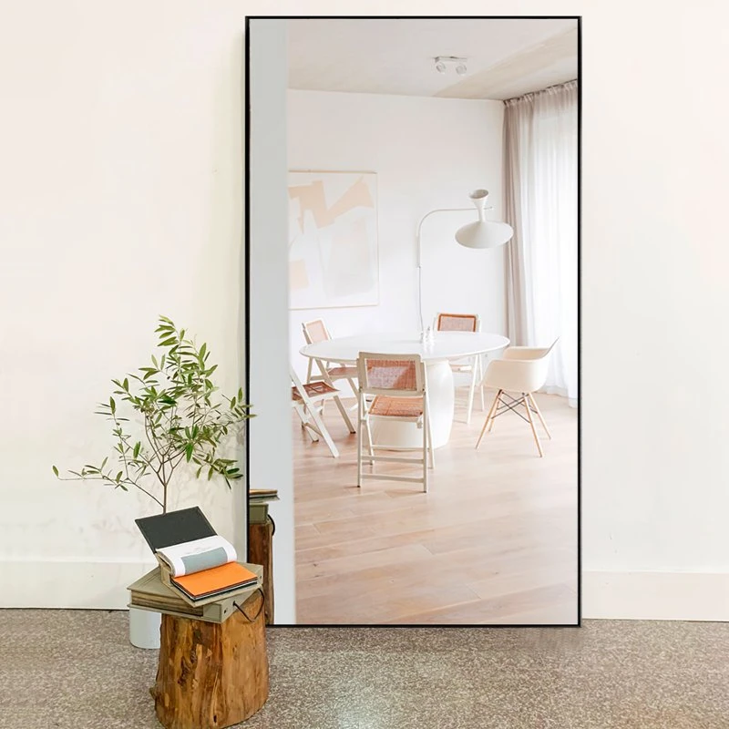 High Quality Floor Mirror Full Length Mirror With Stand Large Wall Mounted Mirror Aluminum Alloy Frame (Black, 71