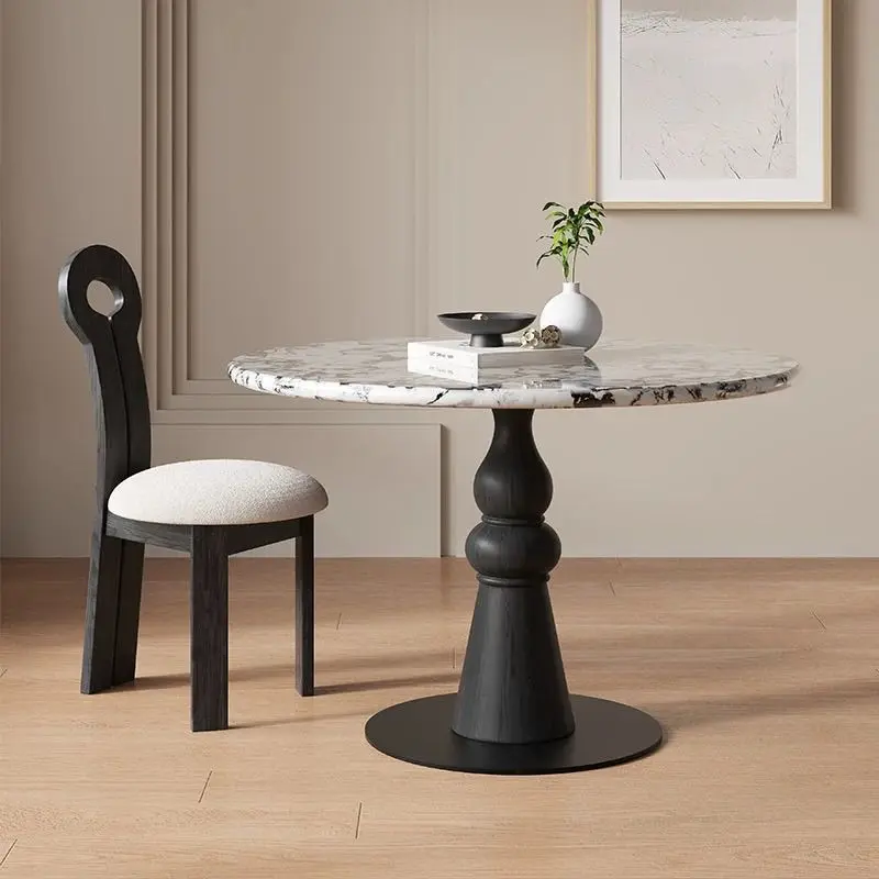 French retro marble round dining table marble negotiation table light luxury home modern restaurant medieval round dining table
