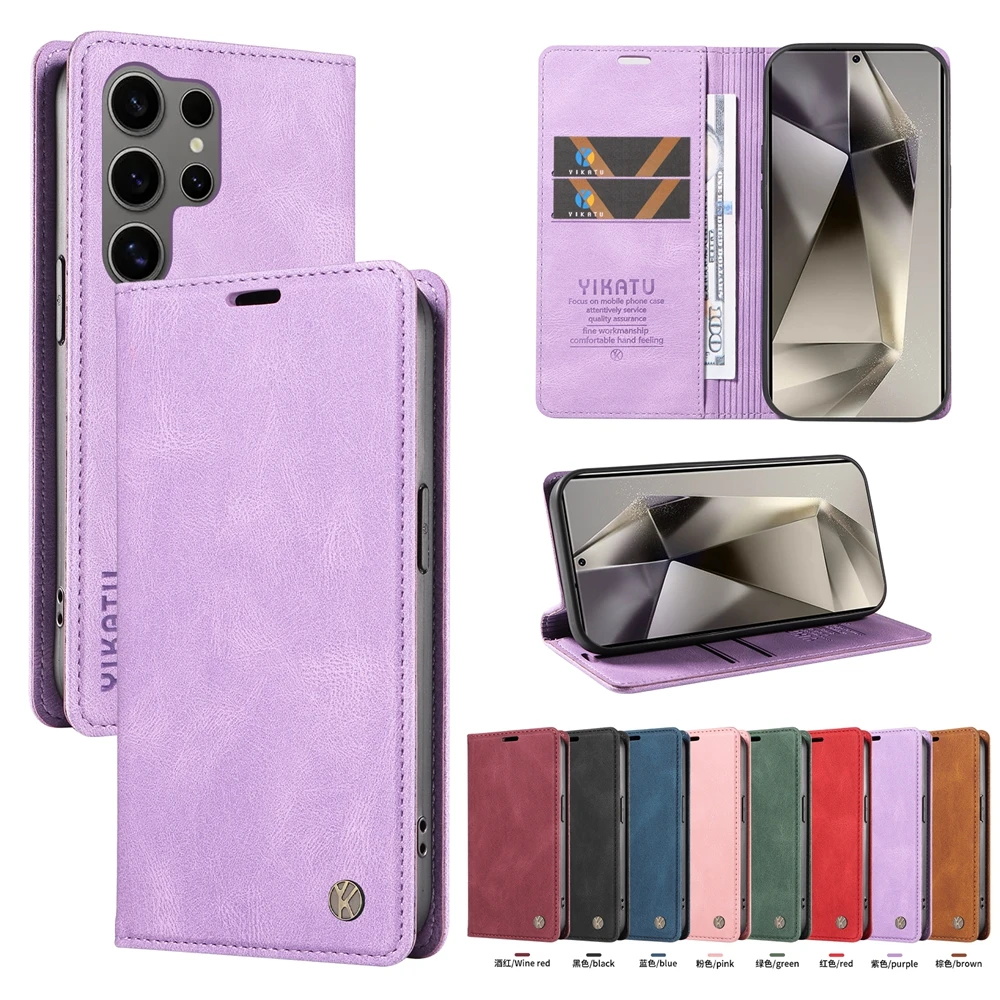 Carteira de couro magnética flip capa para samsung galaxy s25 s24 s23 s22 s21 s20 s10 s9 s8 s7 fe plus pro ultra borda |   Estojo premium