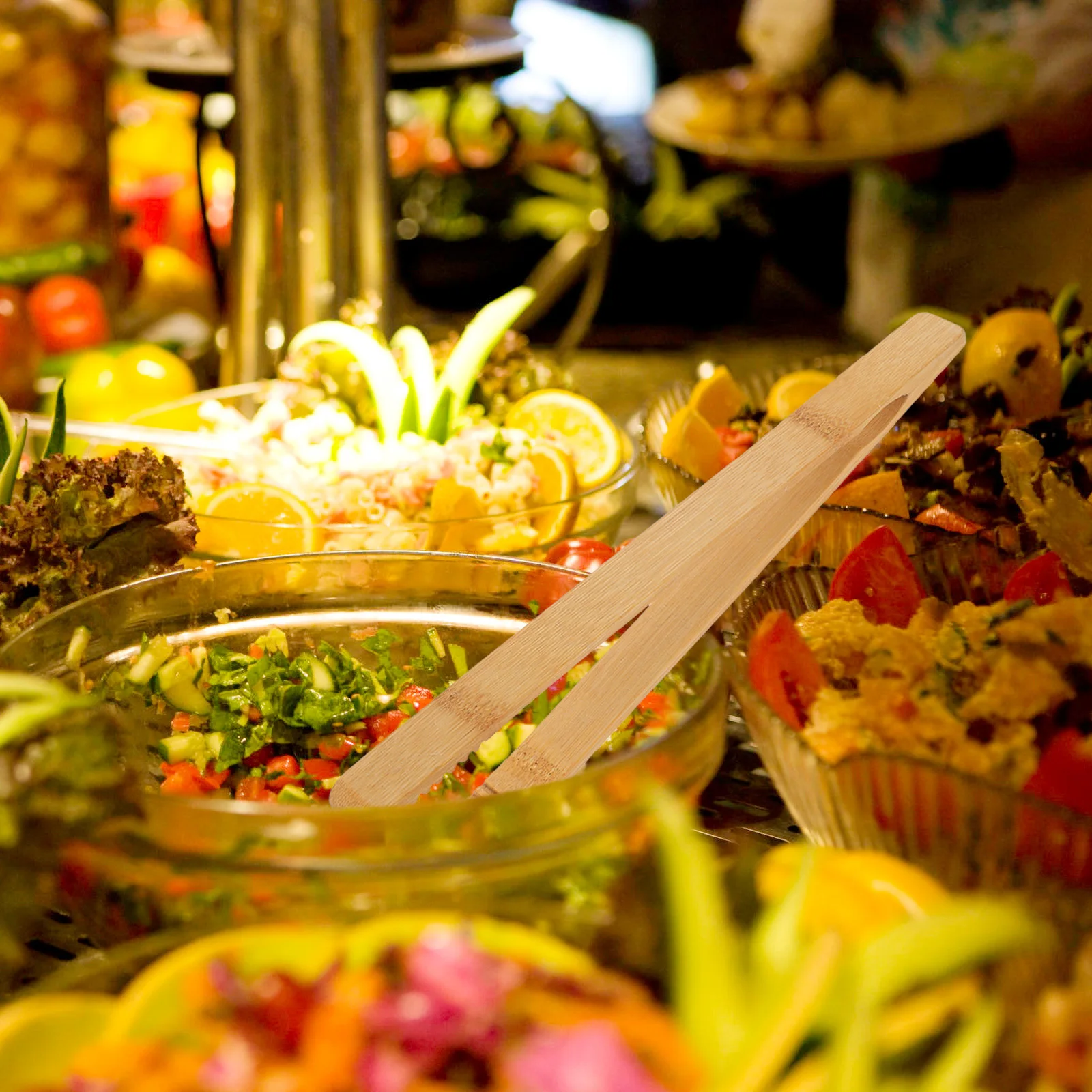 

4pcs Bamboo Food Tongs Kitchen Cooking Clamp For Bbq Steak Bread Non-Slip Serving Tools Portable Outdoor Picnic Use