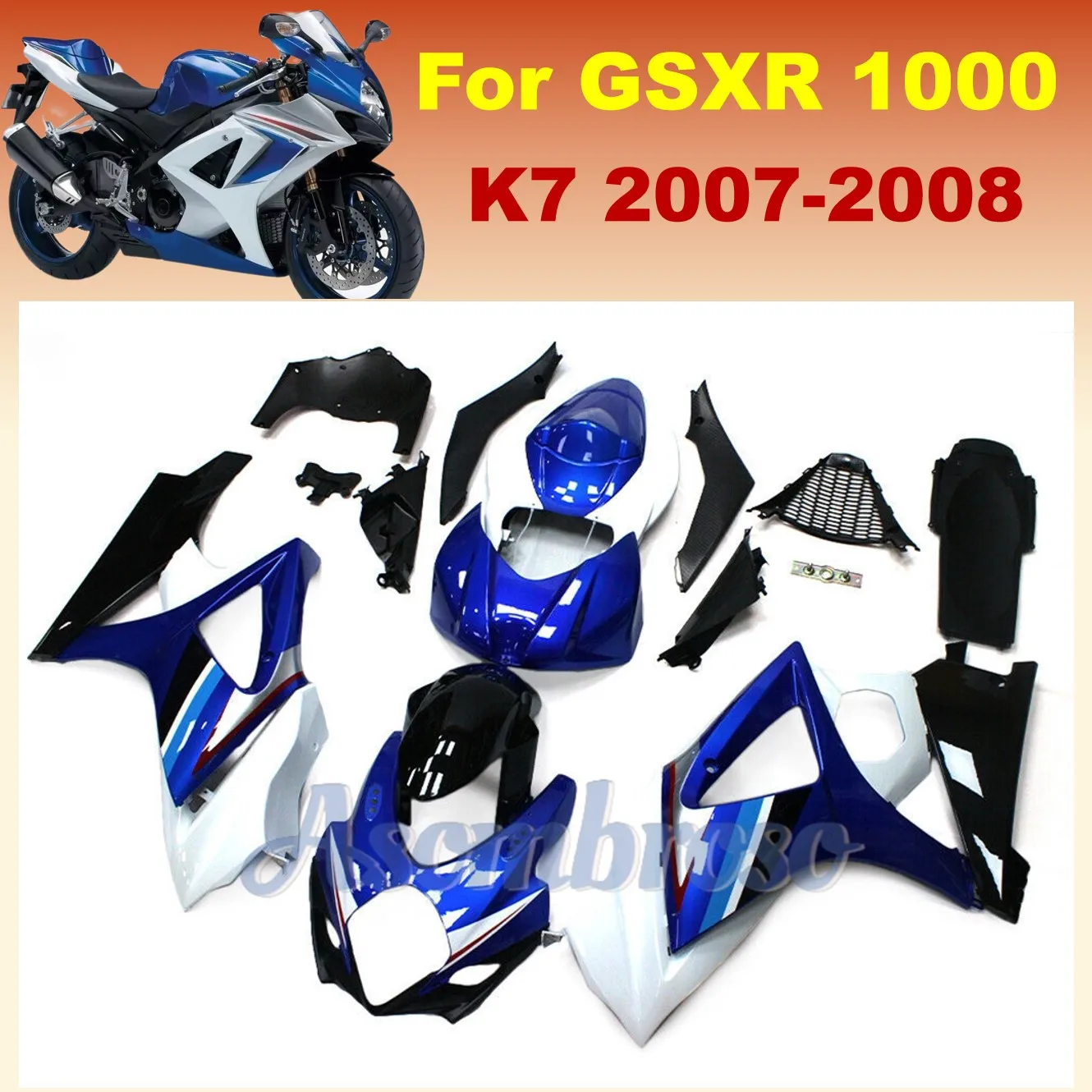 Full Fairing Kit fit For GSXR1000 2008 2007 GSXR 1000  07 08 K7 K8 K6 Motorcycle Accessories Rebuilding  bodywork set blue white