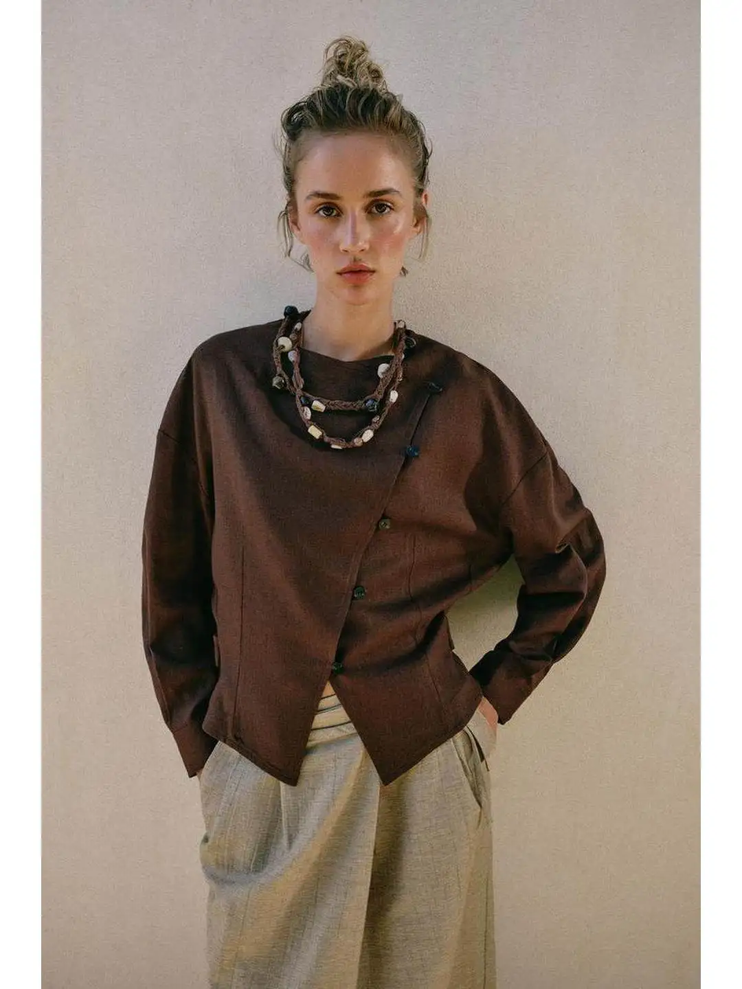 Elegant Fit Summer Outerwear Long Sleeve round Neck Zipper Closure Side Tie Decorative Women's Polyester Fiber Fashion Coat