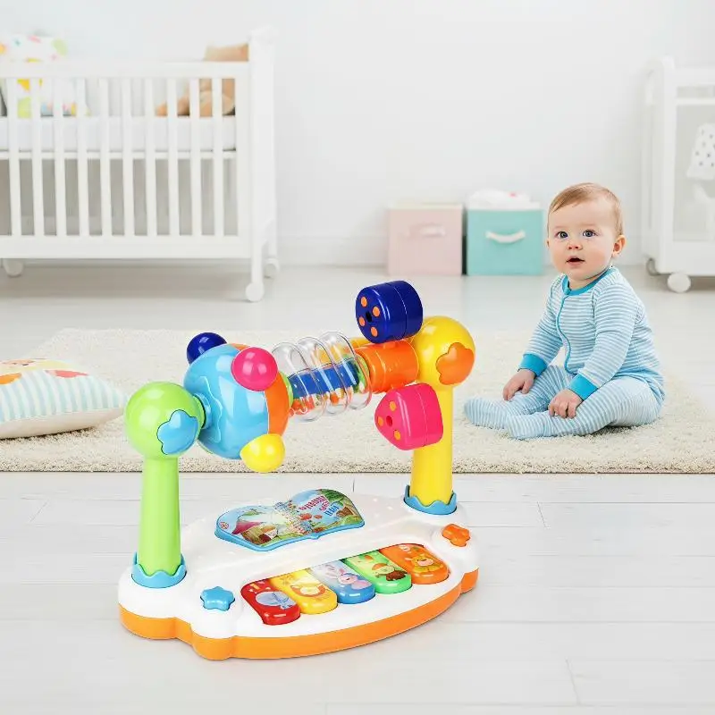 5 Keys Baby Musical Piano Early Learning Toy Rotating Ferris Wheel with Fun Sound Effects for 6+ Months Old Infants